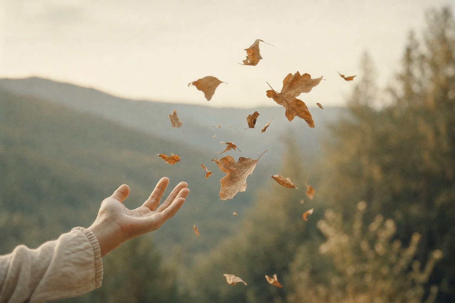 Leaves released into a breeze